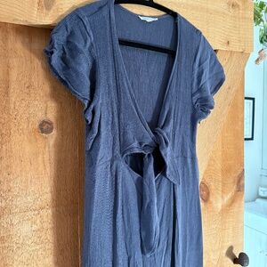 Navy blue jumpsuit with tie and cutout